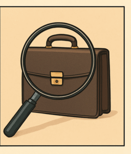 magnifying glass investigating a suitcase